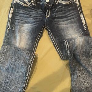Rock Revival Blue Boot Cut Jeans with Distressed Look